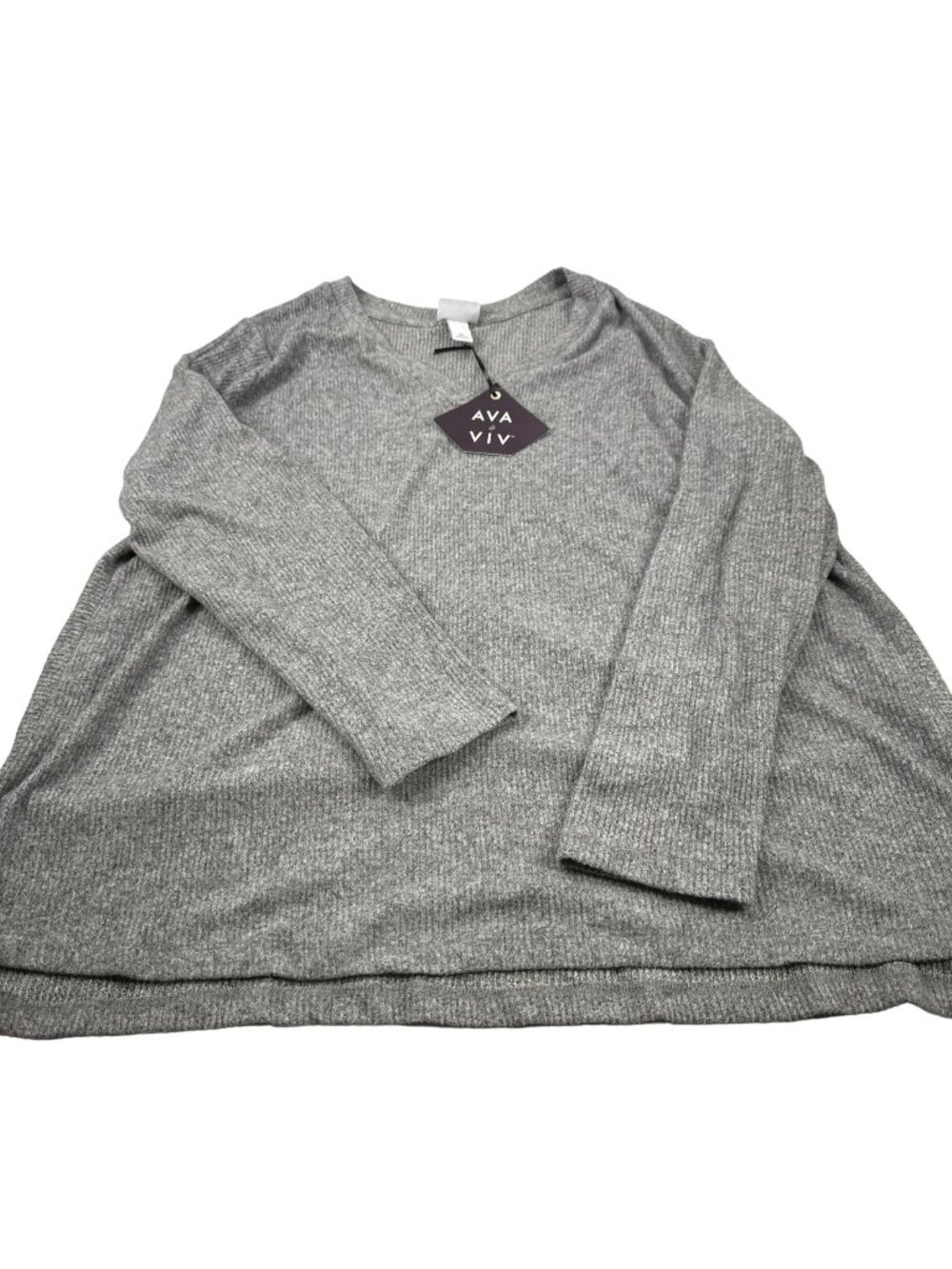 Ava And Viv Women's Size 2X Shirt Sweater Long Sleeve V Neck Ribbed Gray New